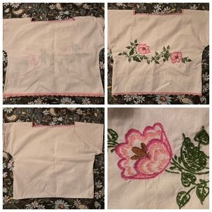 White embroidered crop Top child M vtg pillowcase upcycled